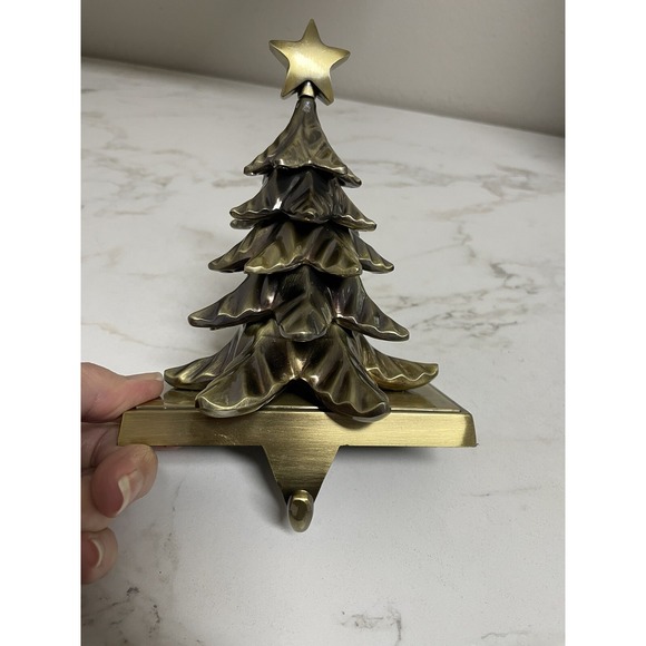 Bronze Metal 3D Christmas Tree Stocking Hanger Mantel Fireplace Hook Holder - Picture 8 of 11